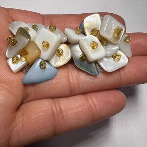 1950s Japan Clip-On Earrings Mother of Pearl cluster earrings Shell & Glass Bead